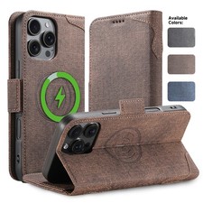 For iPhone 16 Pro Max 15 14 13 12 Leather Wallet Card Holder Mag Safe Case Cover