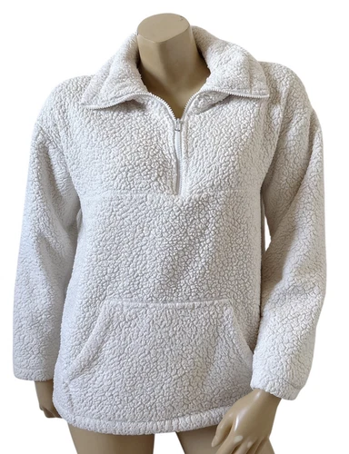 OFF WHITE Giacca pullover mezza zip pile bianco sporco donna ADRIENNE VITTADINI taglia media