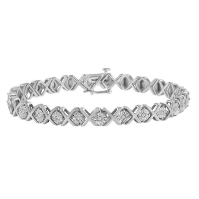 #ad 1 10 Carat Round Cut Diamond Miracle quot;Xquot; Link Tennis Bracelet in Sterling Silver $330.00