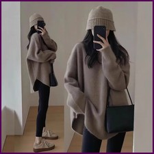 White Knitted Loose Long Sleeve Women's Base Shirt Sweater Autumn Winter High