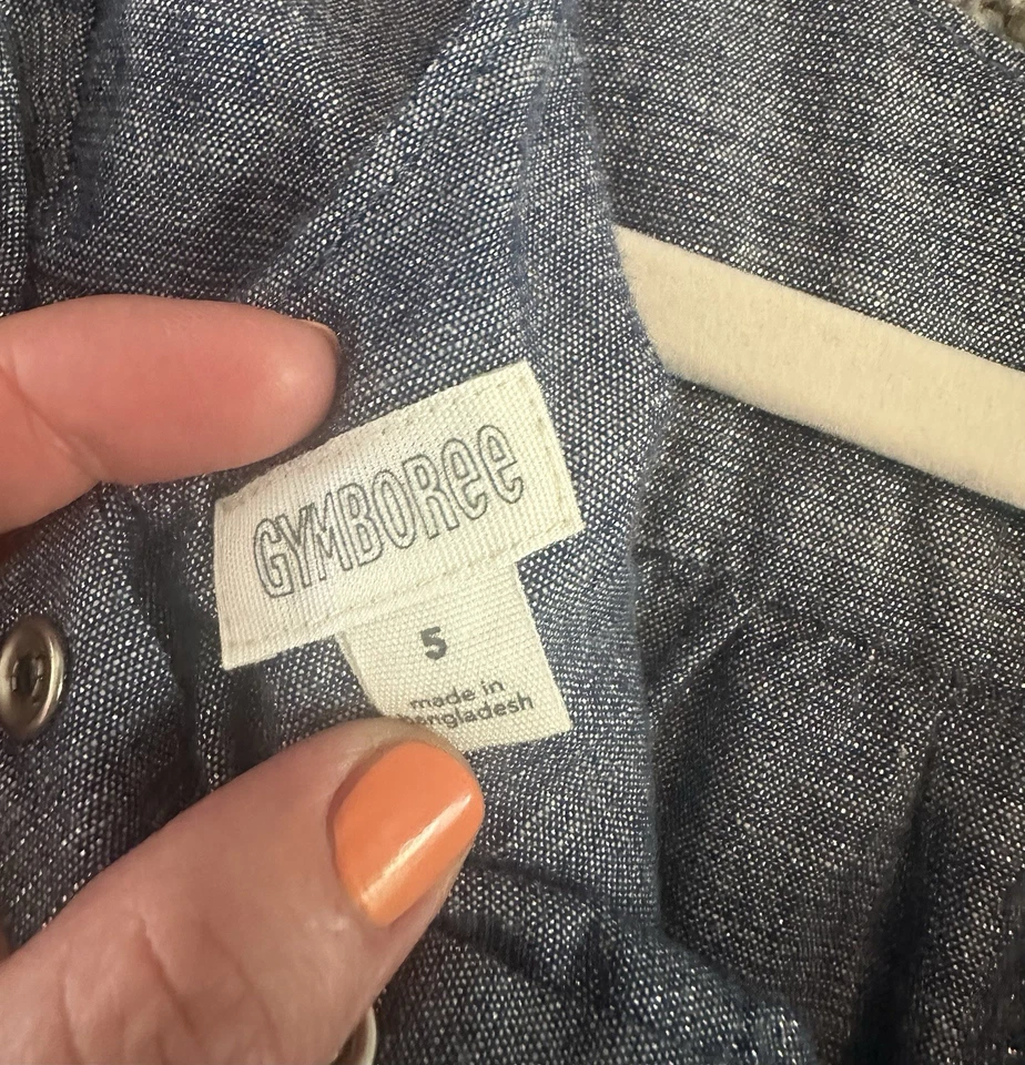 Vestido Gymboree Niñas Azul Algodón Cambray Plateado Brillante Volantes En Niveles Talla 5 Foto 3 de 3