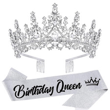 Silver Crystal Birthday Queen Tiara Crowns for Women Girls Birthday