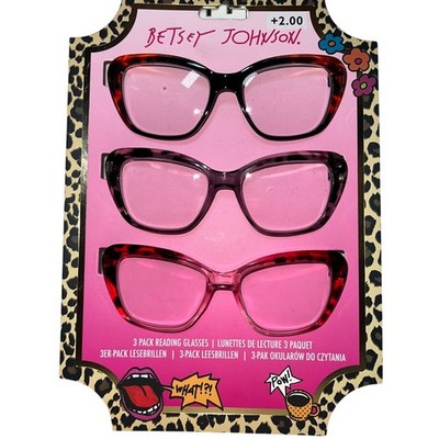 Betsey Johnson +2.00 Readers 3PK Tortoise Reading Glasses NEW 3 Pair Set