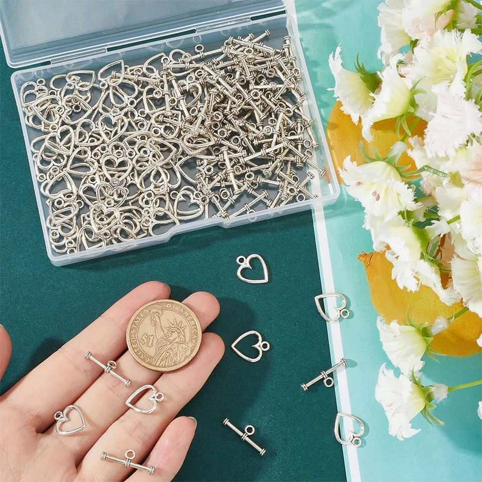 1 Caja 120 Juegos Corazón Palanca Cierre Plata Palanca Pulsera Cierres A Granel Estilo Tibetano Foto 3 de 4