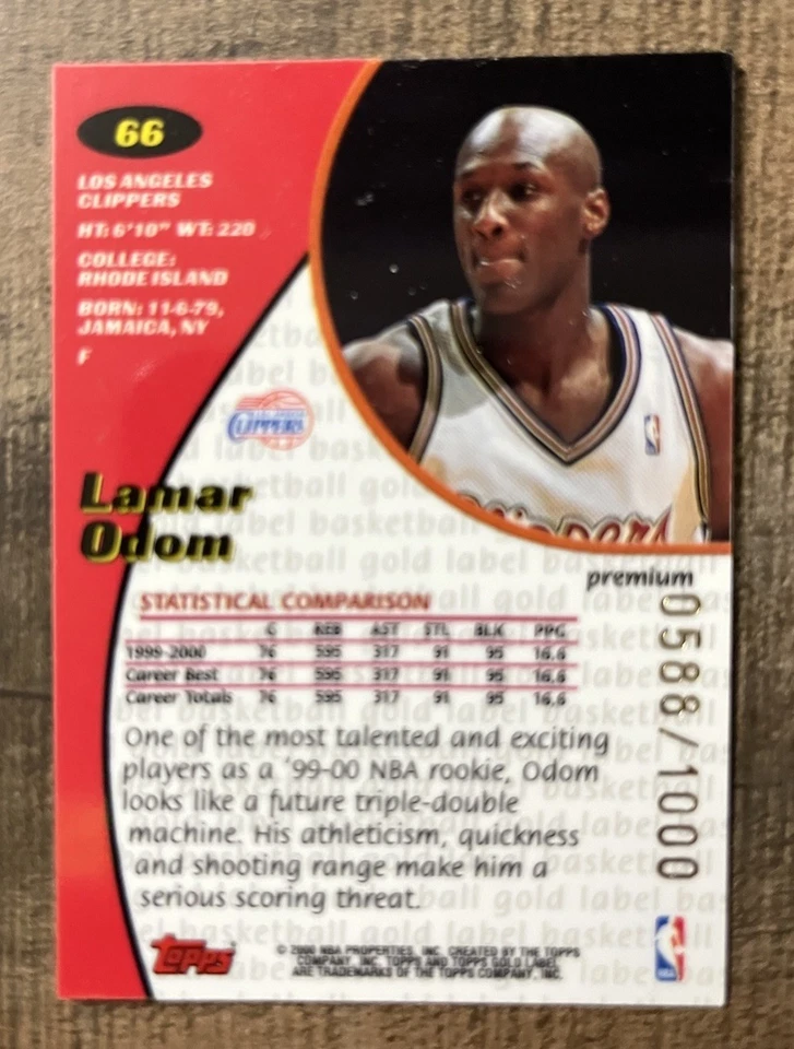 2000 Topps Gold Label #66 Lamar Odom Premium/1000. ¡Bonita tarjeta! Foto 4 de 4