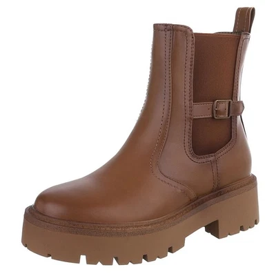 Used Look Damen Chelsea Boots mit Reißverschluss Ital-Design 7357 in Hellbraun