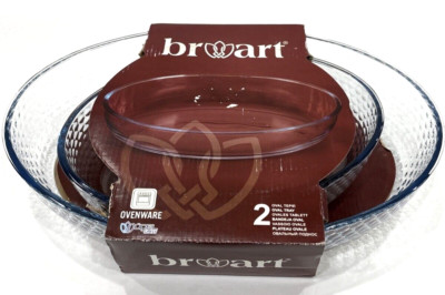 Broart Baking Dish Set Of 2 Oval Tray Oven Dishwasher Clear Dot Pattern New