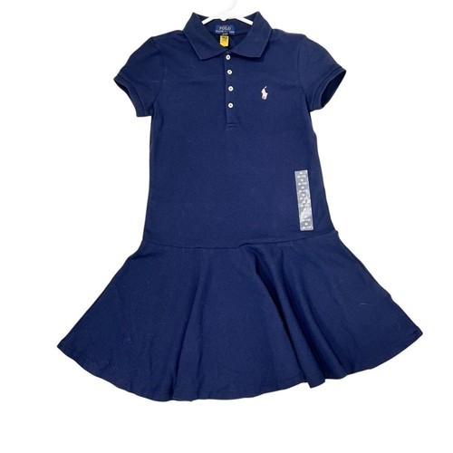 RALPH LAUREN Girls Stretch Short Sleeve Navy Blue Cotton Polo Dress M (8-10) NEW - Picture 4 of 8