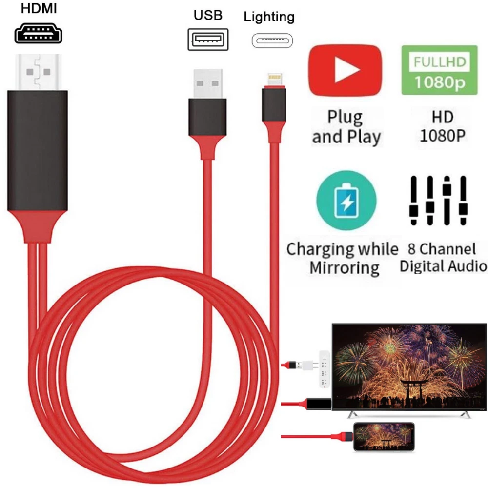 Lightning to HDMI Digital TV AV Adapter 1080P HDMI Cables For