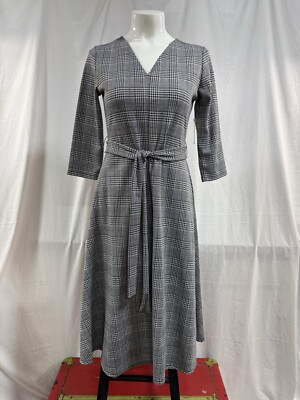 NWT Chaus New York Classic Black & White Plaid Knit Dress Size M / V-neck