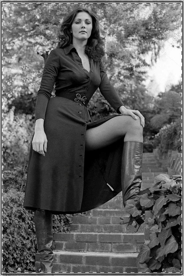 CHEEKY MONKEY TEES Lynda Carter Black Dress Satin Poster, Actress Wonder Woman Gift, Vintage