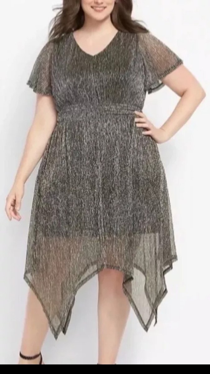 lane bryant holiday dresses | New Lane Bryant Silver Metallic Shimmer Grecian Shark Bite Dress 26/28 | Color: Silver | Size: 26 Women's Modest Clothing
