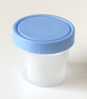 25 PK Specimen Container With Lid  4 oz /120mL (DYND30331) Blue/Clear