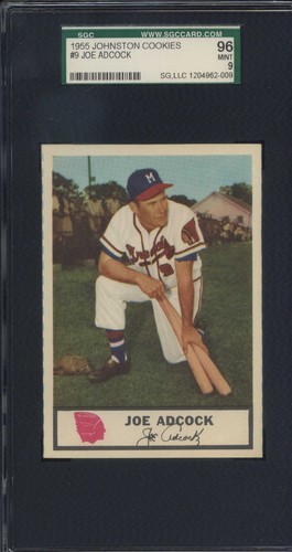 1955 Johnston Cookies #9 - Joe Adcock - SGC 96/9 COME NUOVO - Braves - Foto 1 di 2