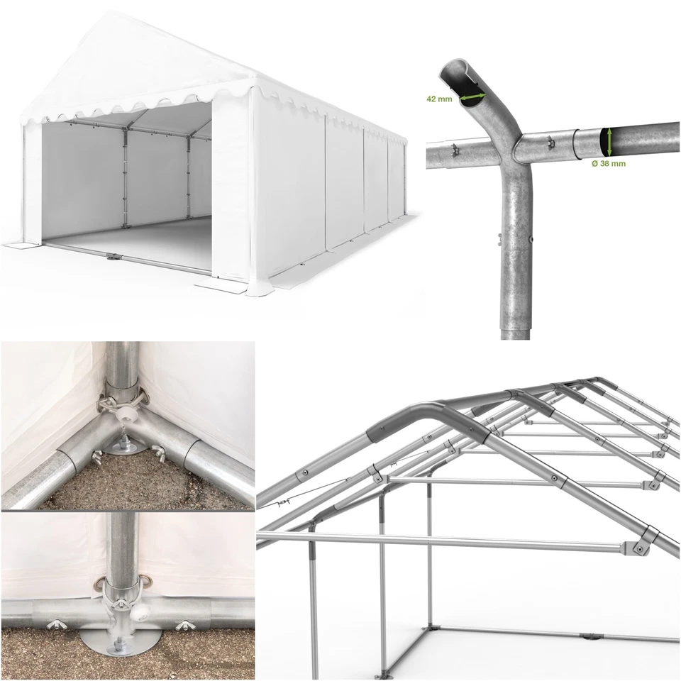 TOOLPORT Lagerzelt 3x4 - 8x12m Zelthalle Weidezelt PVC 750 N mit Bodenrahmen