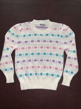 Knit Waves Girls Pullover Sweater White blue Purple Pink. Size M 7/8