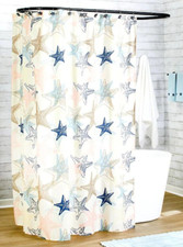 Star Fish Shower Curtain Fabric 72x72 Blue Cream Tan Coral Ocean Nautical Summer