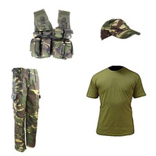 Kids Pack C Army Outdoor Dress Up T-shirt Trousers Cap Vest DPM HMTC Camo