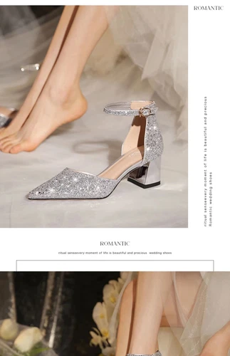 Women Sequins Thick High Heels Ankle Strap Luxury Pumps Wedding arty Shoes - Bild 12 von 17