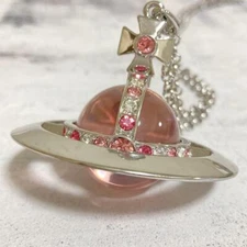 Vivienne Westwood Necklace Medium Orb Pink Silver Top 6.5 x 6cm C80cm drawstring