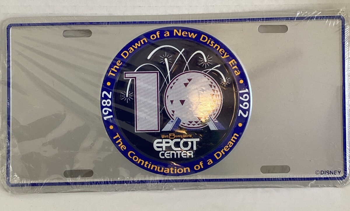 Disney World Epcot 10th Anniversary Vintage 1992 License Plate Open New Seal