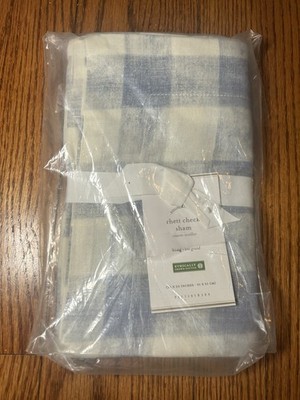 Pottery Barn Rhett Check King Sham Blue White Buffalo Plaid Cotton New