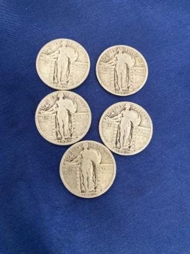 1926 Standing Liberty Quarter Dollar lot of 5. Readable dates.