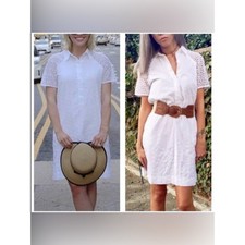 J. Crew White Eyelet Lace Relaxed Fit Cotton Shirt Dress Size 4