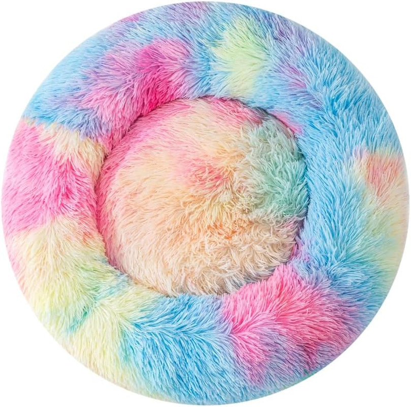 Cozy Cat Bed Dog Bed Pet Sofa Fluffy Round Donut Non Slip Calming Bed for Indoor