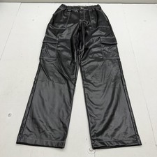 Fashion Nova Pants Womens M Black Faux Leather Cargo Straight Leg Elastic Waist
