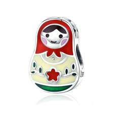 Matryoshka 925 Sterling Silver Russian Doll Charms Red Enamel Bead Blue,Red