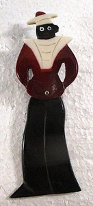 UNCOMMON BAKELITE GALALITH CA 20'S BROOCH FRENCH BLACK SAILOR IN UNIFORM SWIVELS