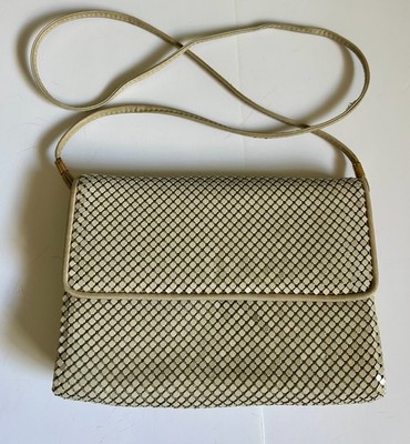 Bag Whiting & Davis white metal mesh clutch or cross body size 6x8.5 snap close