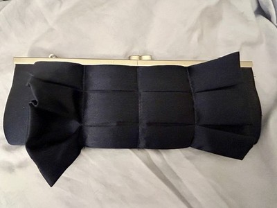Navy Bijoux Terner Satin Evening Clutch Chain Strap Formal Prom Purse Bag