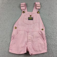 VTG Oshkosh Overalls Shorts Baby Girls 18M Pink Stripe Talon 42 Zip USA Vestbak