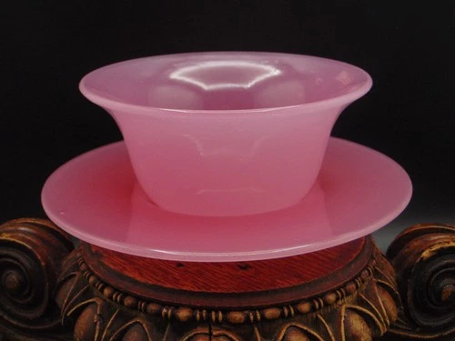 2PC Antique Steuben Frederick Carder Pink Rosaline Art Glass Bowl & Plate Set