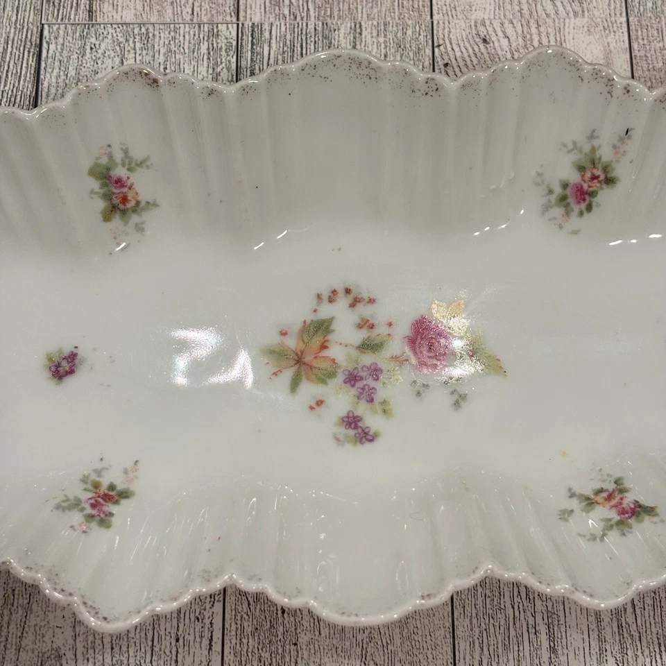 Victoria Carlsbad Austria Ruffled Candy Dish Floral Porcelain Tray Serving Bowl - Image 3 of 4