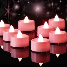 Pink LED Tea Lights Candles, 24 Pack Battery Operated Flameless Tea Lights, Long