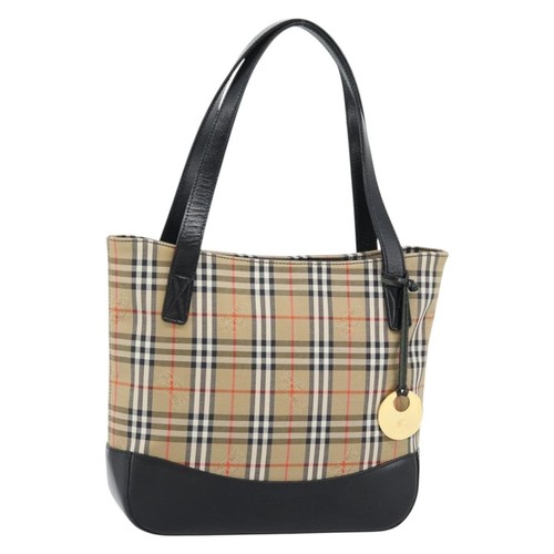 Burberrys Nova Check Tote Bag Canvas Leather Beige Gold Auth ep14891A