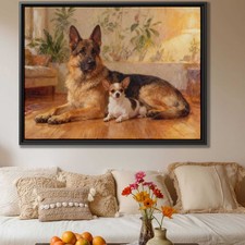 Oil Painting Dog Art Print German Shepherd Chihuahua Living Room Decor Canvas