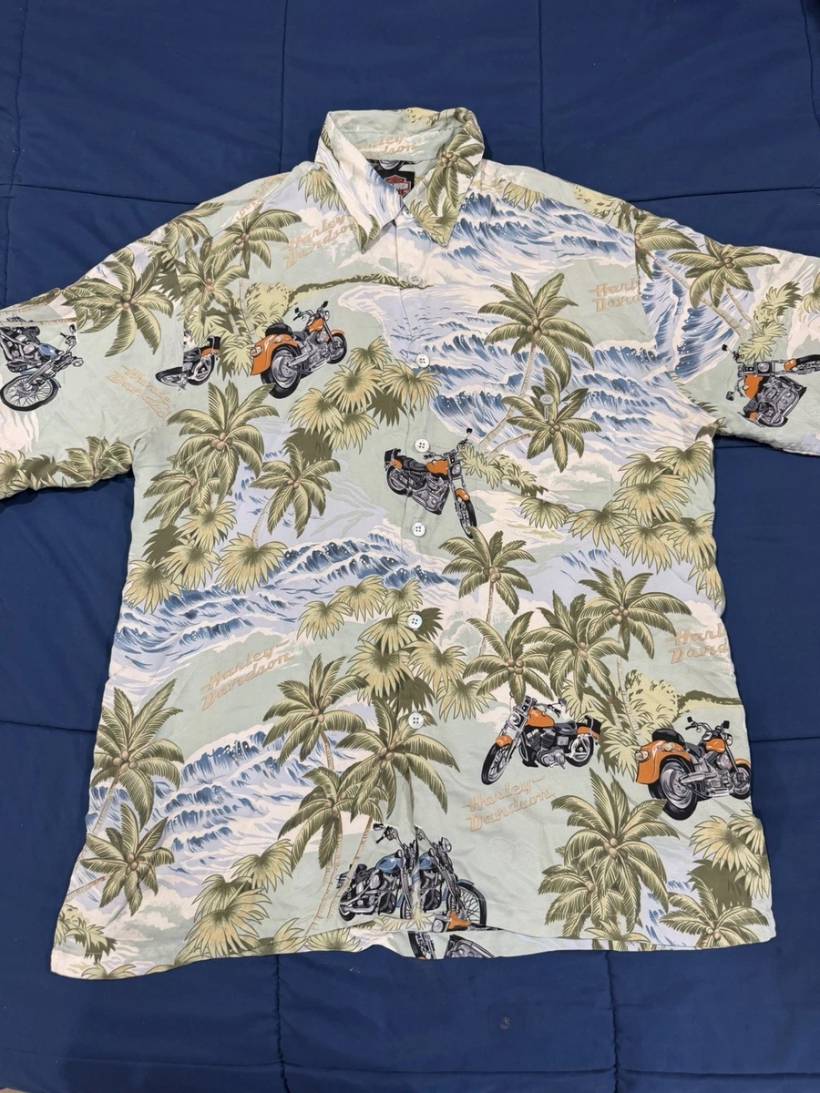 Harley-Davidson Silk Hawaiian Casual Button-Down Shirts for Men