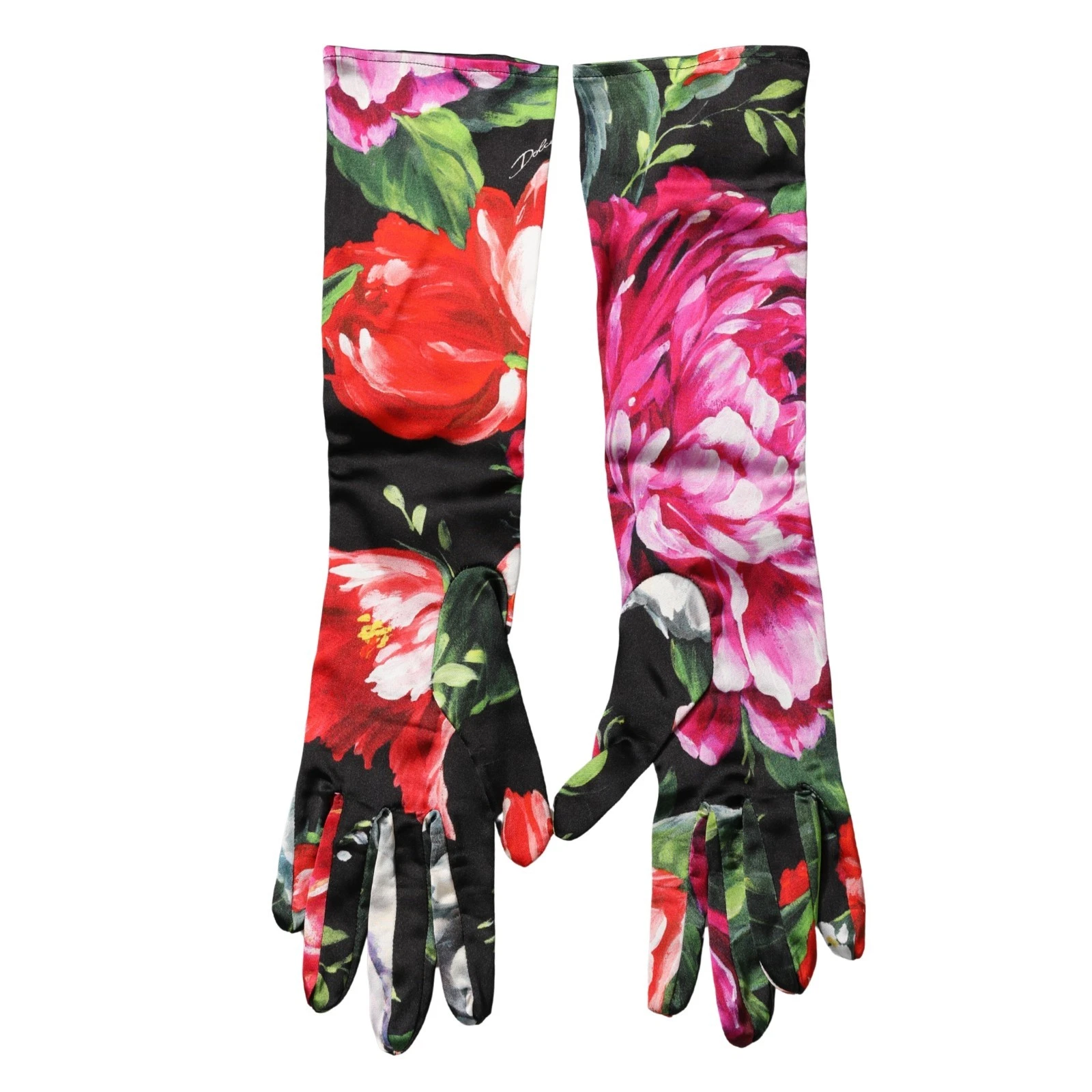 DOLCE & GABBANA Gloves Multicolor Floral Print Elbow Length Women 7 / S 750usd