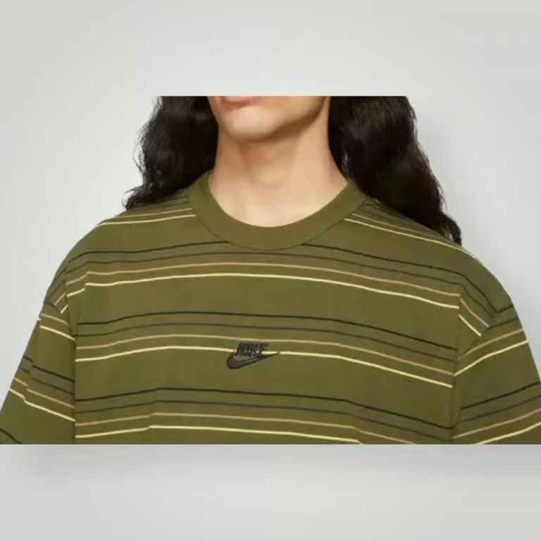 Nike Men's Sportswear Premium Striped T-Shirt Green DB6531-326 size Small