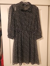 Forever 21 Women's Black Polka Dot Sheer Dress Size L Large Mesh Overlay Layerin