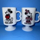 Vintage Mickey And Minnie Milk glass Walt Disney Productions Mugs - Footed