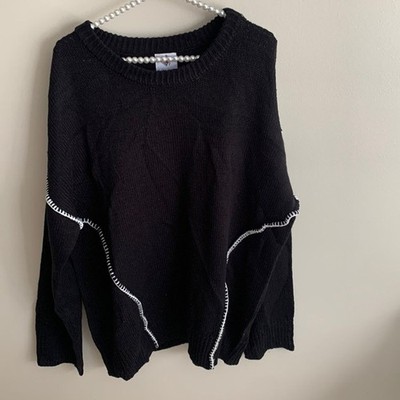 Like Love Black Contrast Whipstitch Oversized Knit Sweater 2XL