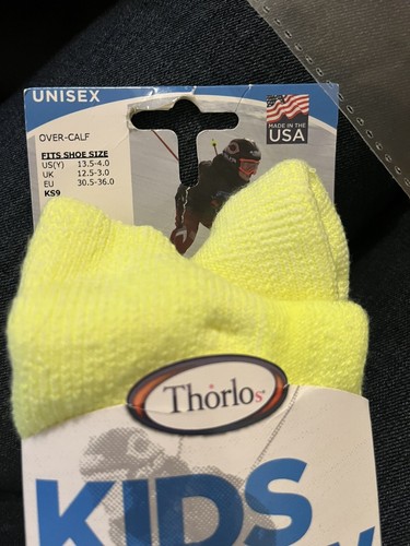 NEW THORLOS Unisex Neon Yellow Kids Snow Socks Over Calf - Size 13.5 - 4 Youth - Picture 5 of 5