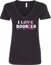 Ladies Breast Cancer Awareness V-Neck Shirt I Love Boobies