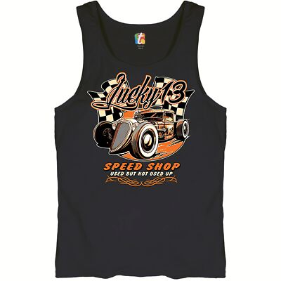 Lucky 13 Speed Shop Tank Top Rat Rod Route 66 Vintage Racing Car Men's Top