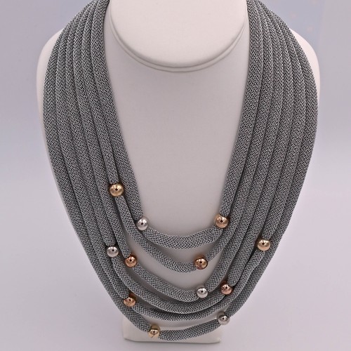 Adami and Martucci Multi-Strands Silver Mesh Necklace with Silver and Gold Balls - Picture 3 of 4